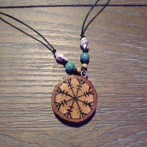 Handmade "Helm of Awe" Oak Pendant Necklace